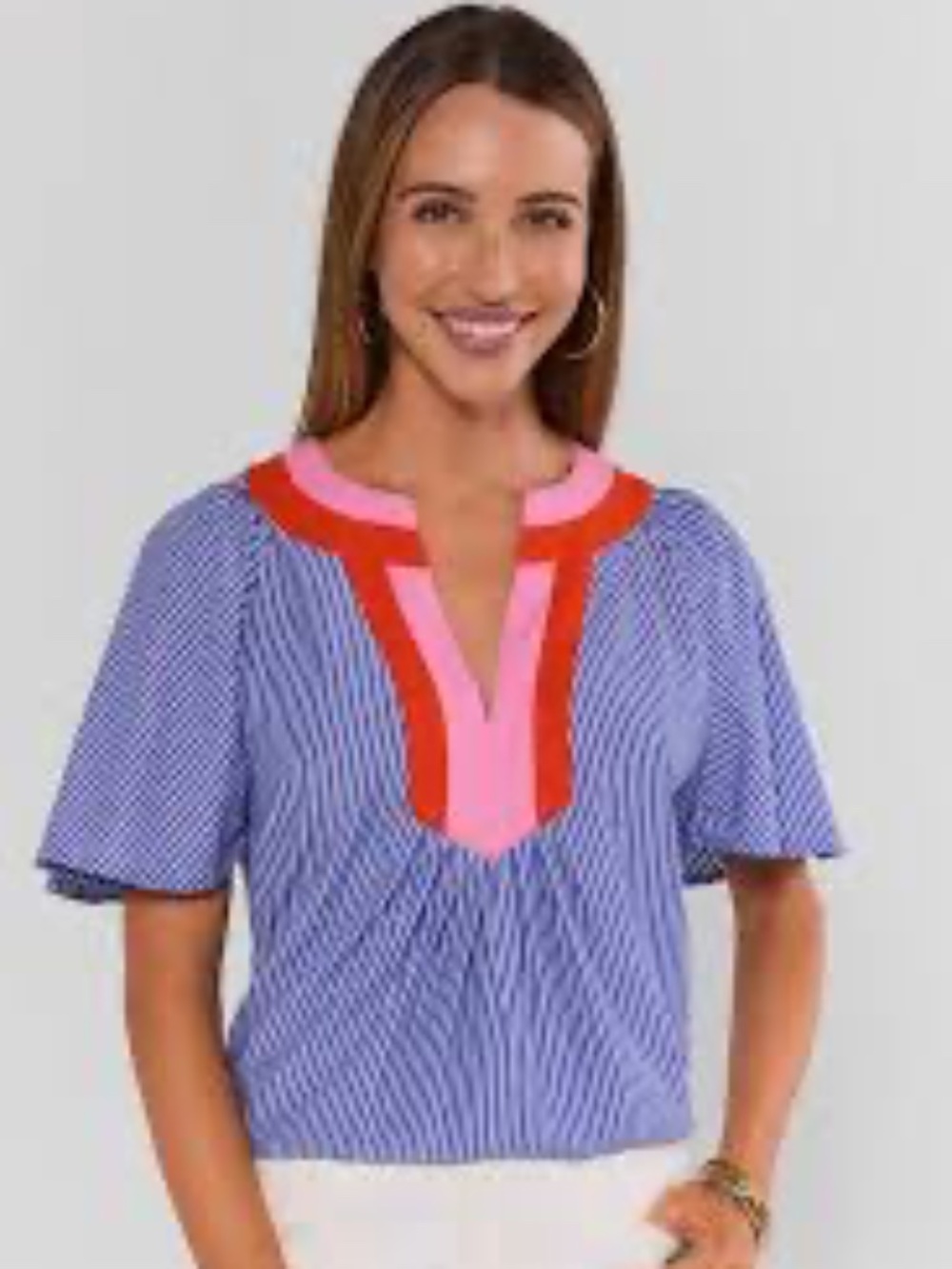 NWOT Navy Striped Split Neck Top by THML